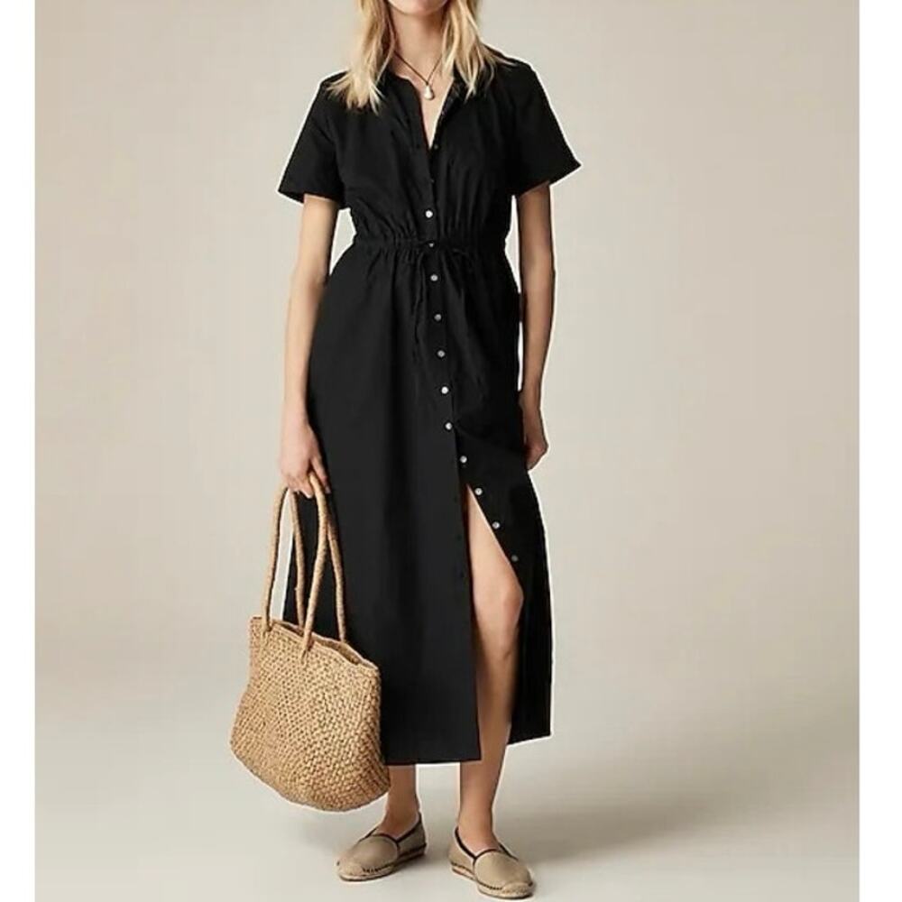 NWT J.Crew Cerise Button-Up Shirtdress In 100% Cotton Poplin Black Size 8 Tall